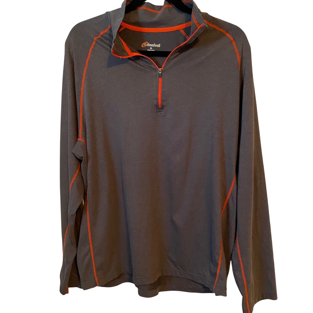 Cloudveil Men's Gray Orange Trim 1/4 Zip Long Sleeve Pullover Shirt XL‎